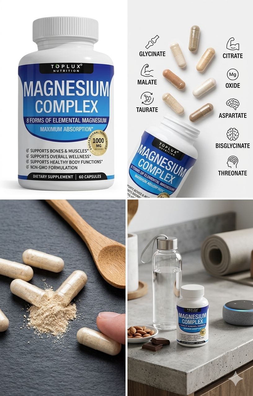 "Magnesio Complex 90 Cápsulas – Recuperación, Sueño y Rendimiento Muscular | 8 Formas Biodisponibles"