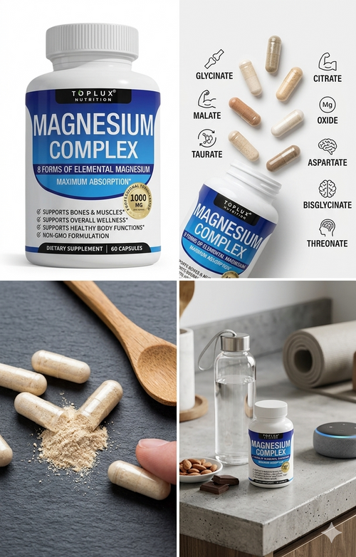 "Magnesio Complex 90 Cápsulas – Recuperación, Sueño y Rendimiento Muscular | 8 Formas Biodisponibles"